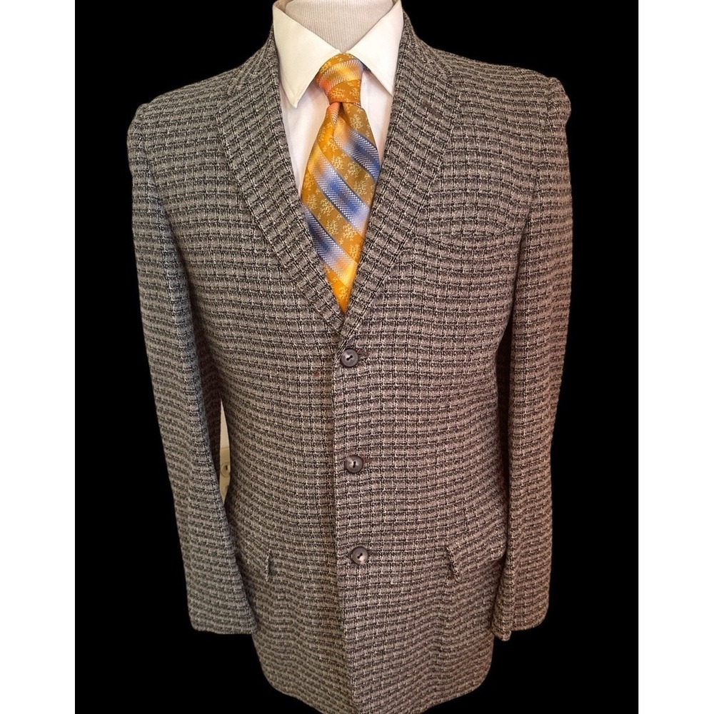 Vintage 50's Sewell Mens Blazer Sz 38L Gray Black Plaid Tweed Sports Coat Jacket